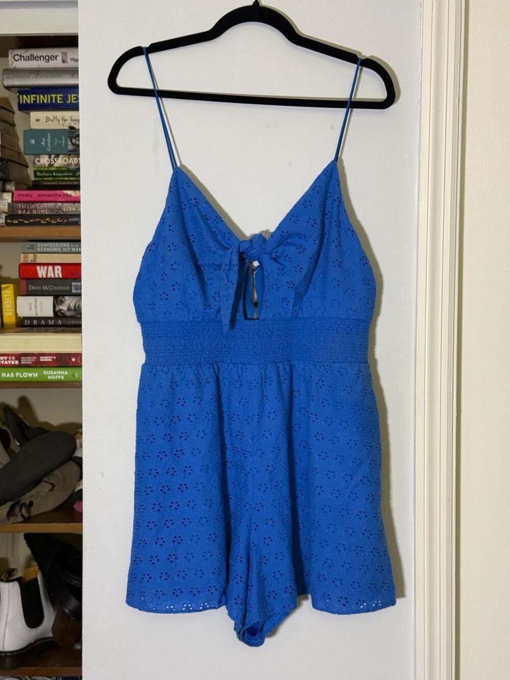 Alice + Olivia Eyelet Romper Size 12 Blue Spaghetti Strap